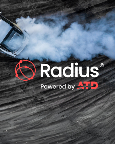 Radius Logo on car doing burnouts
